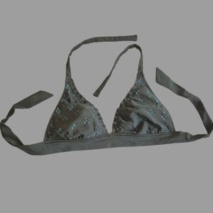 Vintage Green And Blue Swim Top With Eyelet Holes